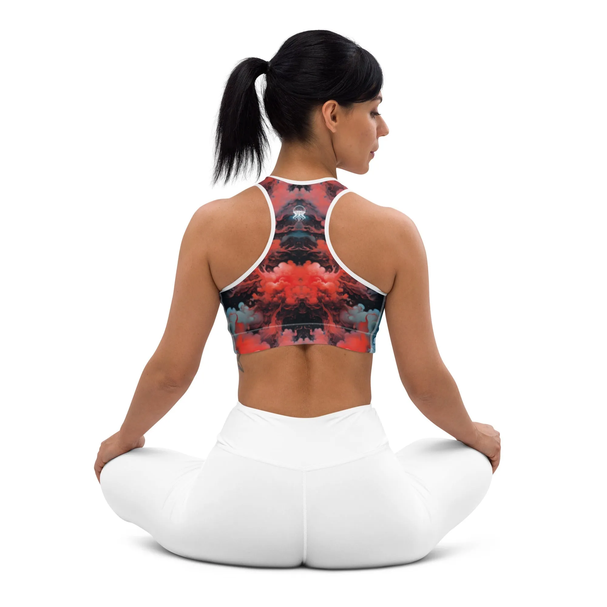Sports Bra - Ethereal Crimson Flow - Dark