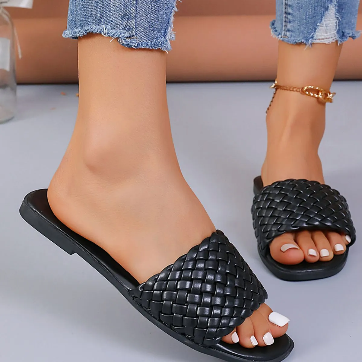 Square Open Toe Flats Sandals