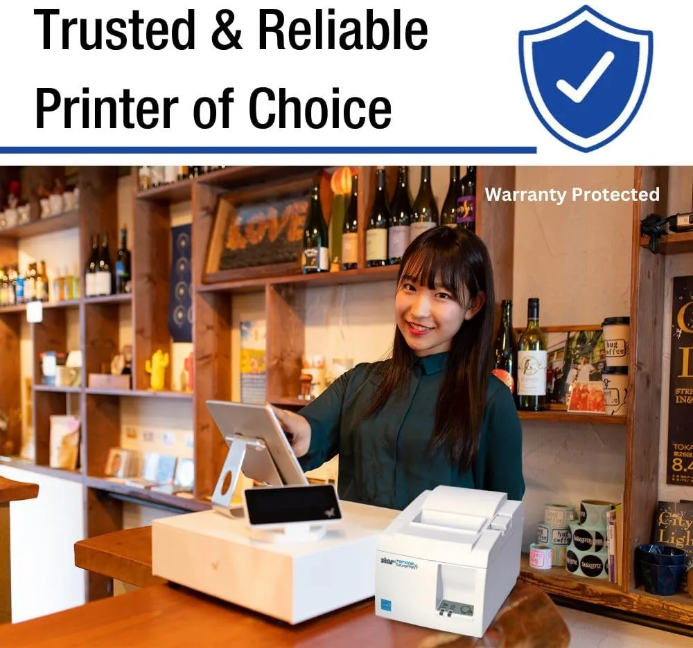 Star Micronics TSP143IIIU USB Thermal Receipt Printer with Device and Mfi USB Ports, Auto-cutter, and Internal Power Supply - White