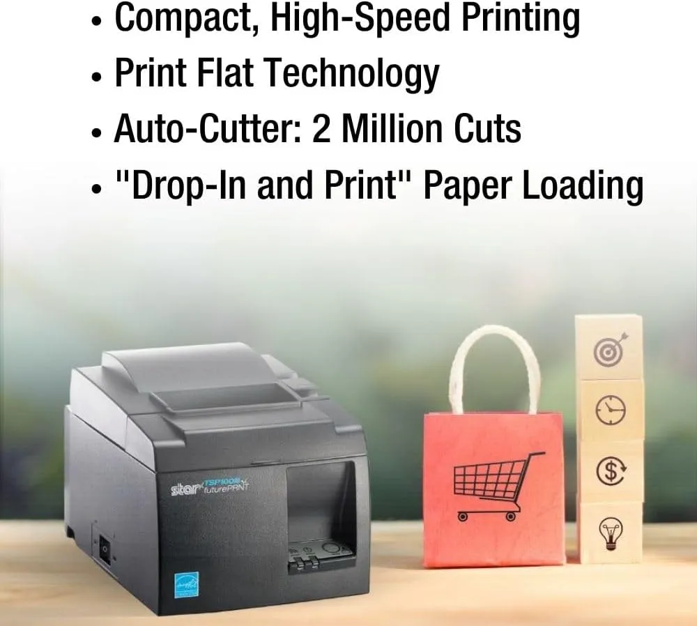 Star Micronics TSP143IIIU USB Thermal Receipt Printer with Device and Mfi USB Ports, Auto-cutter, and Internal Power Supply - White