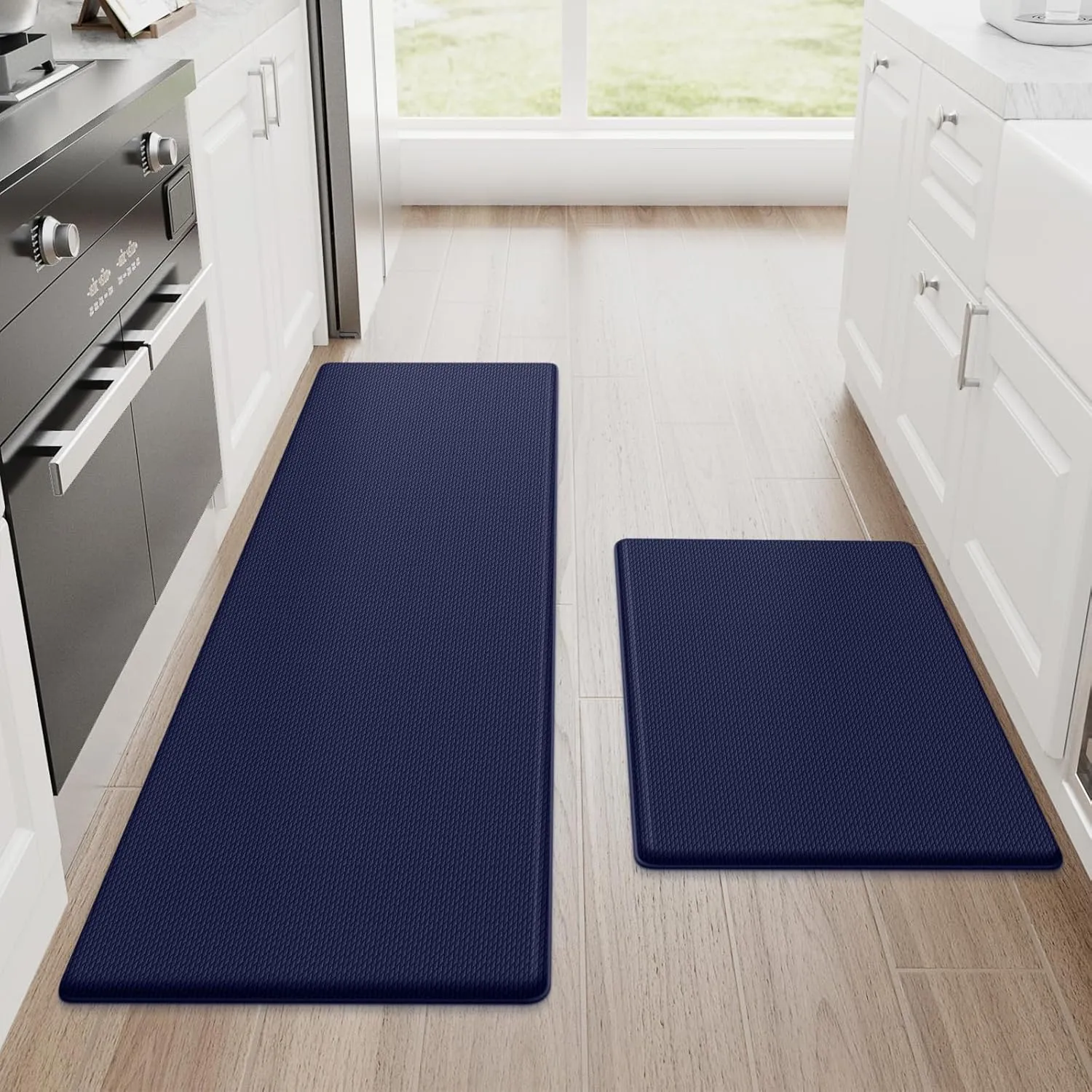 StepRite Kitchen Mats, 2PCS Kitchen Rugs, Cushioned Anti Fatigue Kitchen Mats for Floor, Non-Slip Standing Desk Mat, Waterproof Kitchen Rug Set for Kitchen, Floor, Office, 17.3"x30" 17.3"x47", Blue