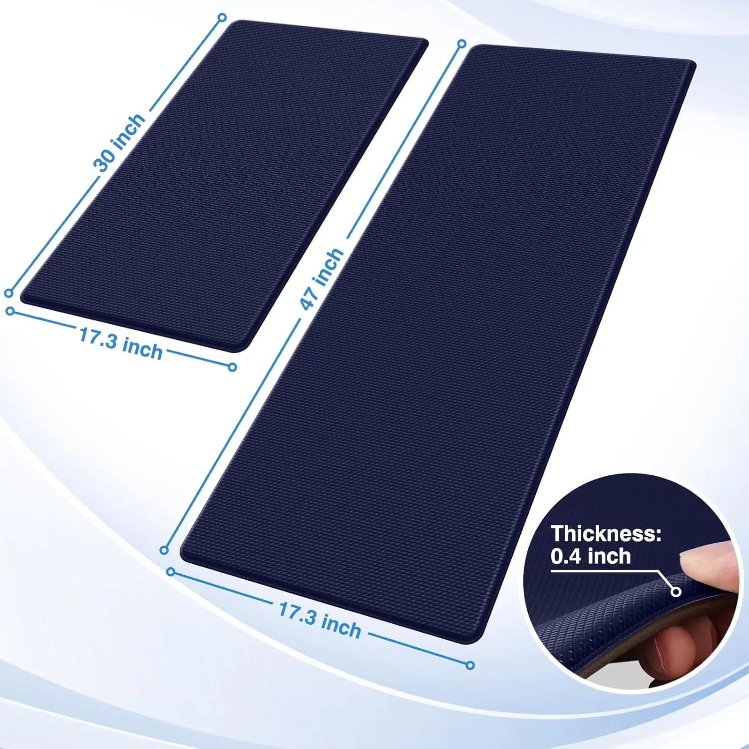 StepRite Kitchen Mats, 2PCS Kitchen Rugs, Cushioned Anti Fatigue Kitchen Mats for Floor, Non-Slip Standing Desk Mat, Waterproof Kitchen Rug Set for Kitchen, Floor, Office, 17.3"x30" 17.3"x47", Blue