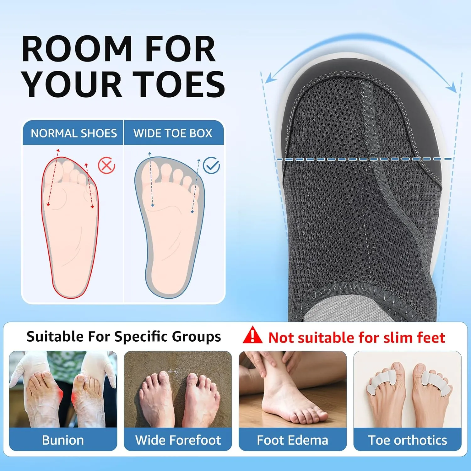 STQ Wide Toe Box Shoes Women Walking Shoe, Hook and Loops Orthopedic Shoes with Arch Support for Seniors, Bunions, Plantar Fasciitis, Hammertoes, Swollen Feet