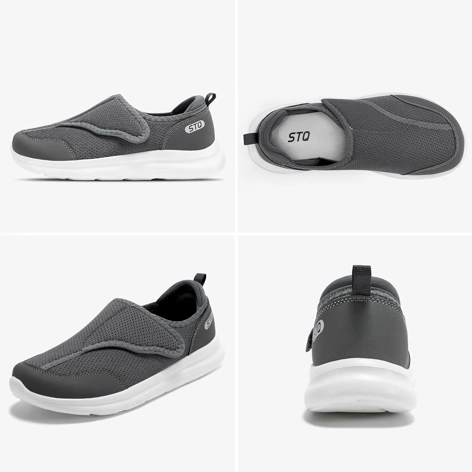 STQ Wide Toe Box Shoes Women Walking Shoe, Hook and Loops Orthopedic Shoes with Arch Support for Seniors, Bunions, Plantar Fasciitis, Hammertoes, Swollen Feet