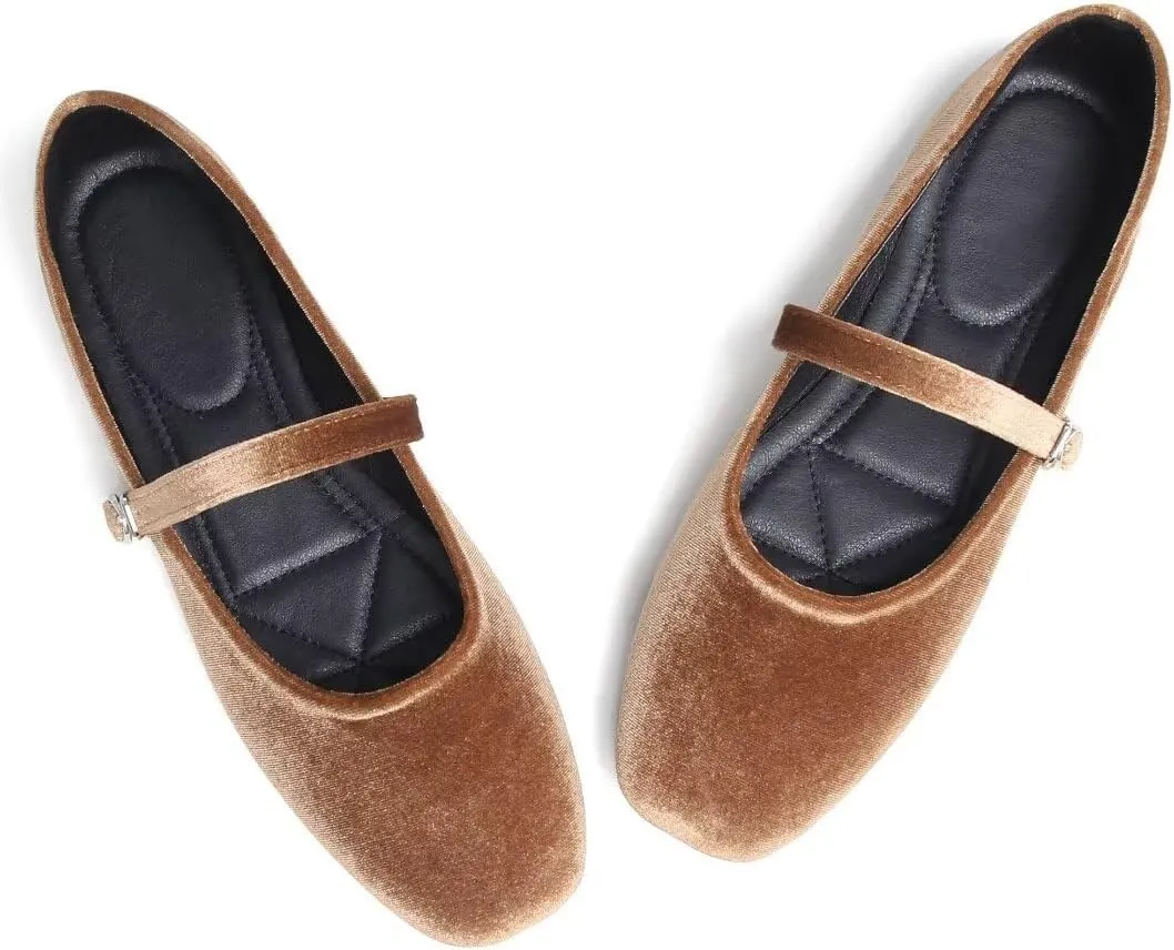 Stunner Mary Jane Square Toe Black Ballet Flats for Women - Comfortable Ankle Strap Casual Slip On Flats