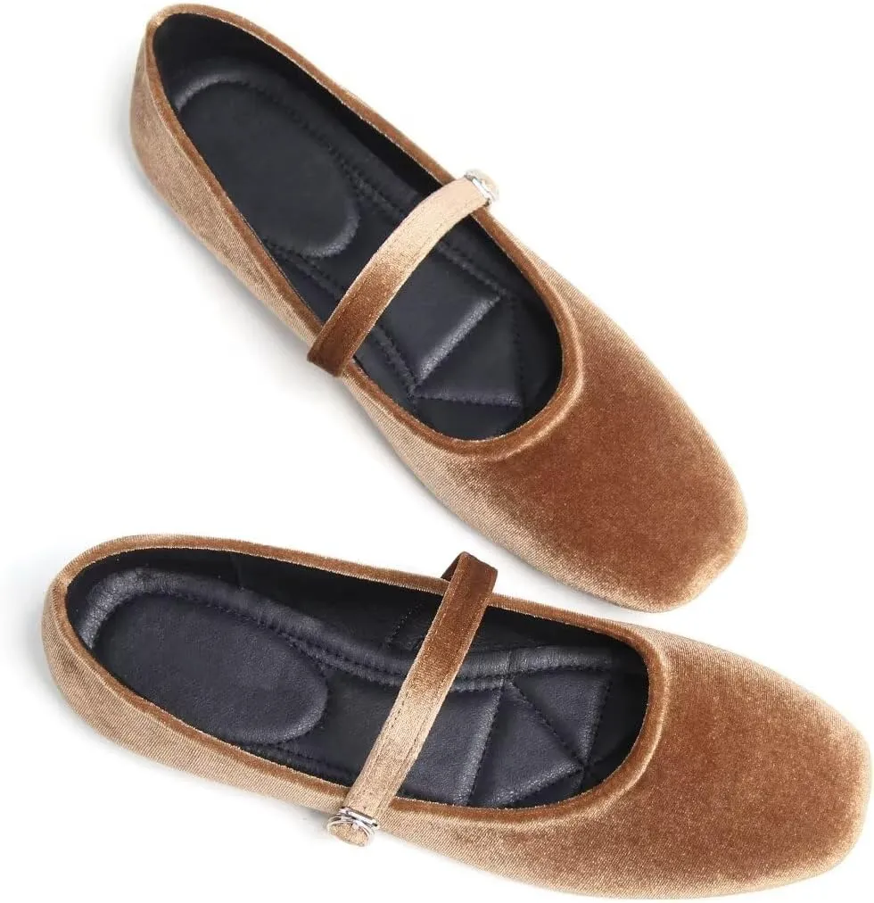 Stunner Mary Jane Square Toe Black Ballet Flats for Women - Comfortable Ankle Strap Casual Slip On Flats