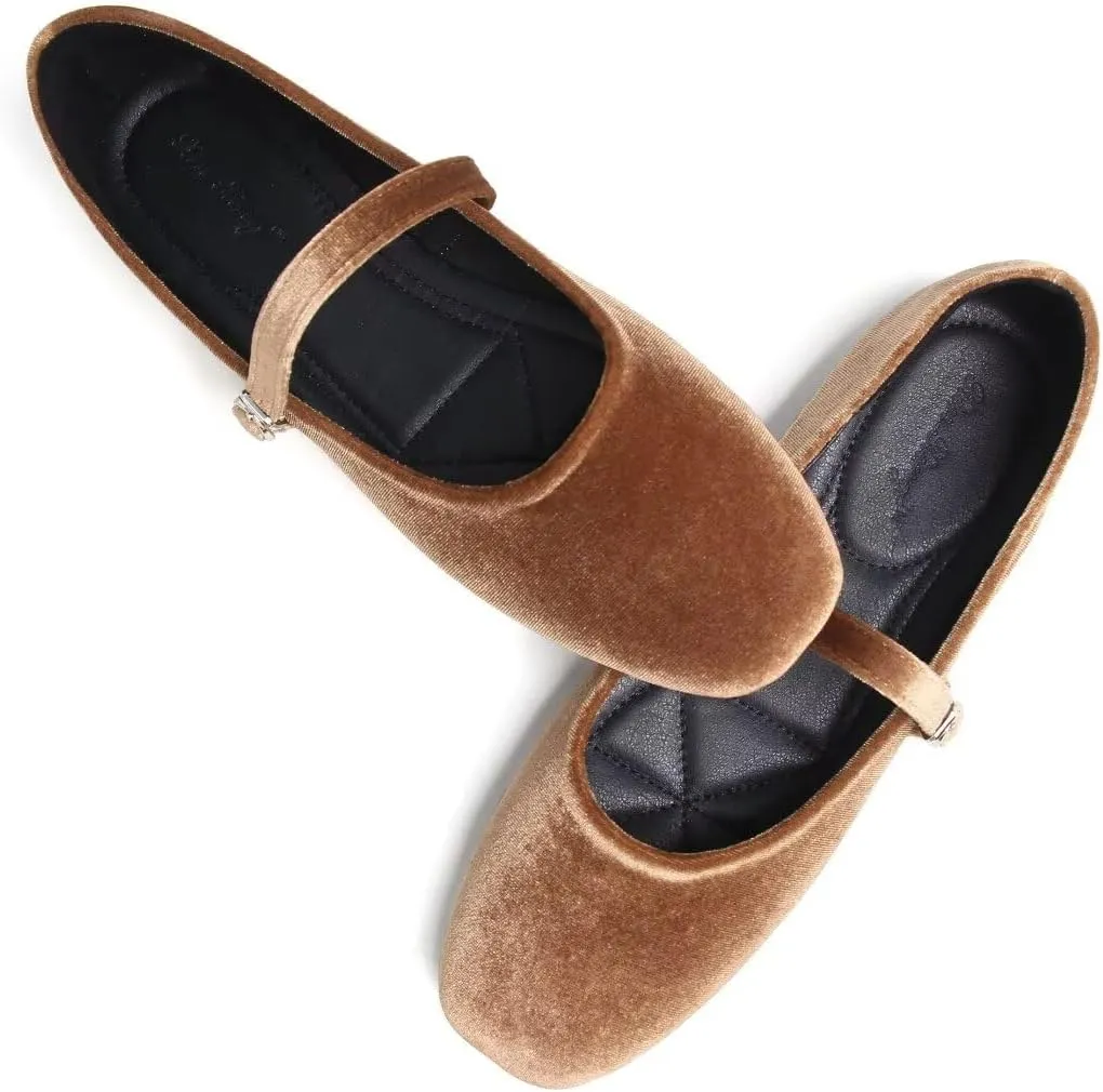 Stunner Mary Jane Square Toe Black Ballet Flats for Women - Comfortable Ankle Strap Casual Slip On Flats