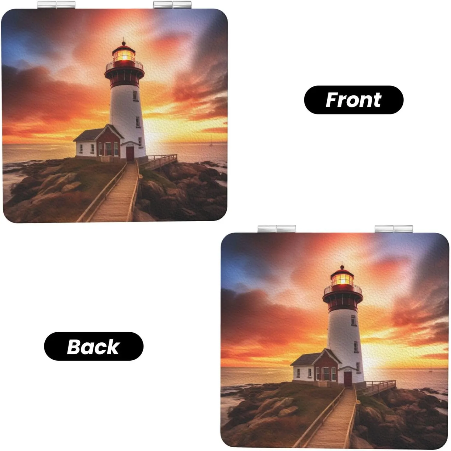 Sunset Printed Square Pocket Makeup Mirror with 1X/2X Magnification, Portable Mini Travel Makeup Mirror for Travel Daily Work Beauty