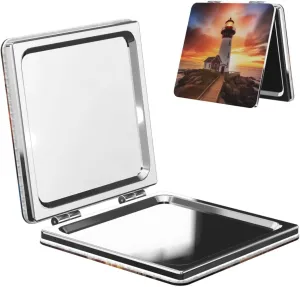 Sunset Printed Square Pocket Makeup Mirror with 1X/2X Magnification, Portable Mini Travel Makeup Mirror for Travel Daily Work Beauty