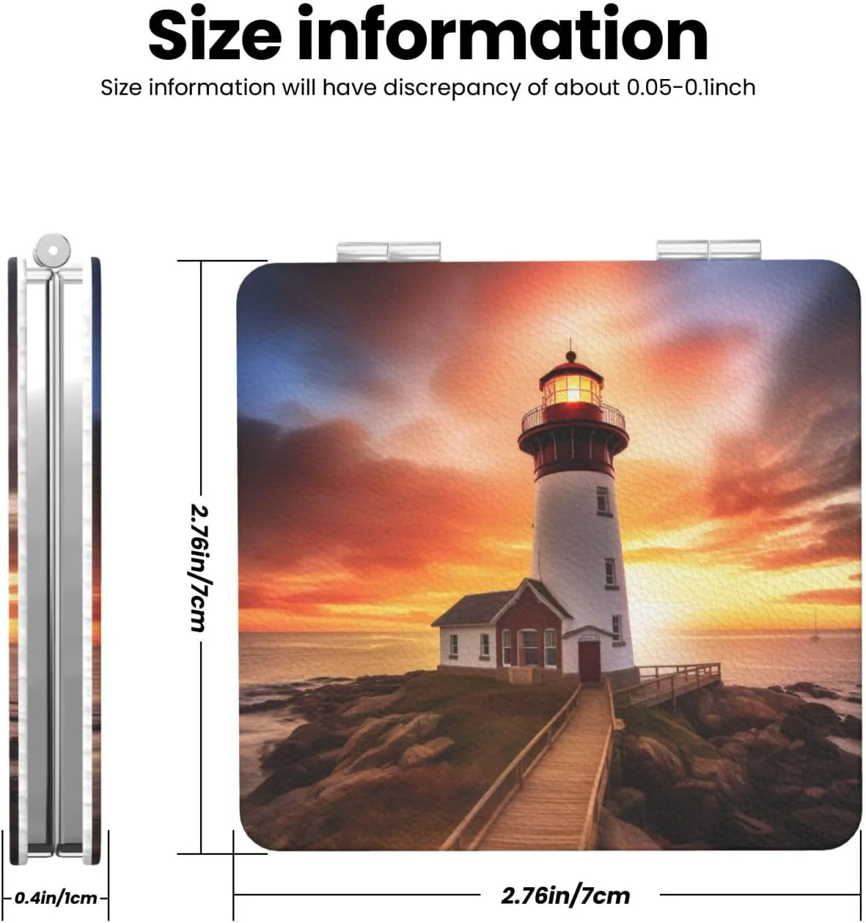 Sunset Printed Square Pocket Makeup Mirror with 1X/2X Magnification, Portable Mini Travel Makeup Mirror for Travel Daily Work Beauty
