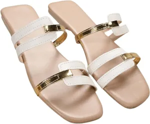 SweatyRocks Women's Cut Out Metallic Flat Sandals Square Toe Slip on Trendy Outdoor Slide Sandals