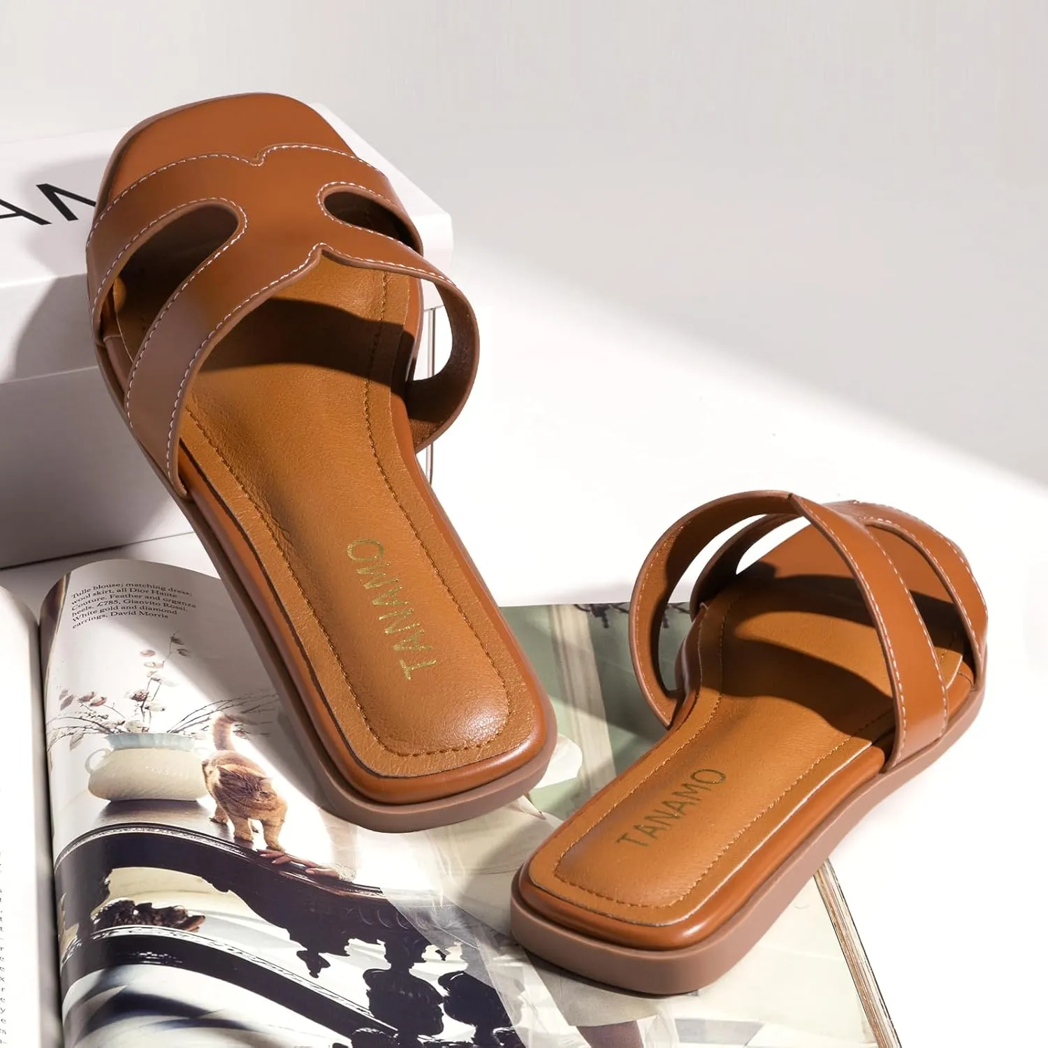 Tanamo Womens's Sandals Girls Slides Sandals Women Narrow Dressy Summer Flat Sandals Square Open Toe Casual Beach