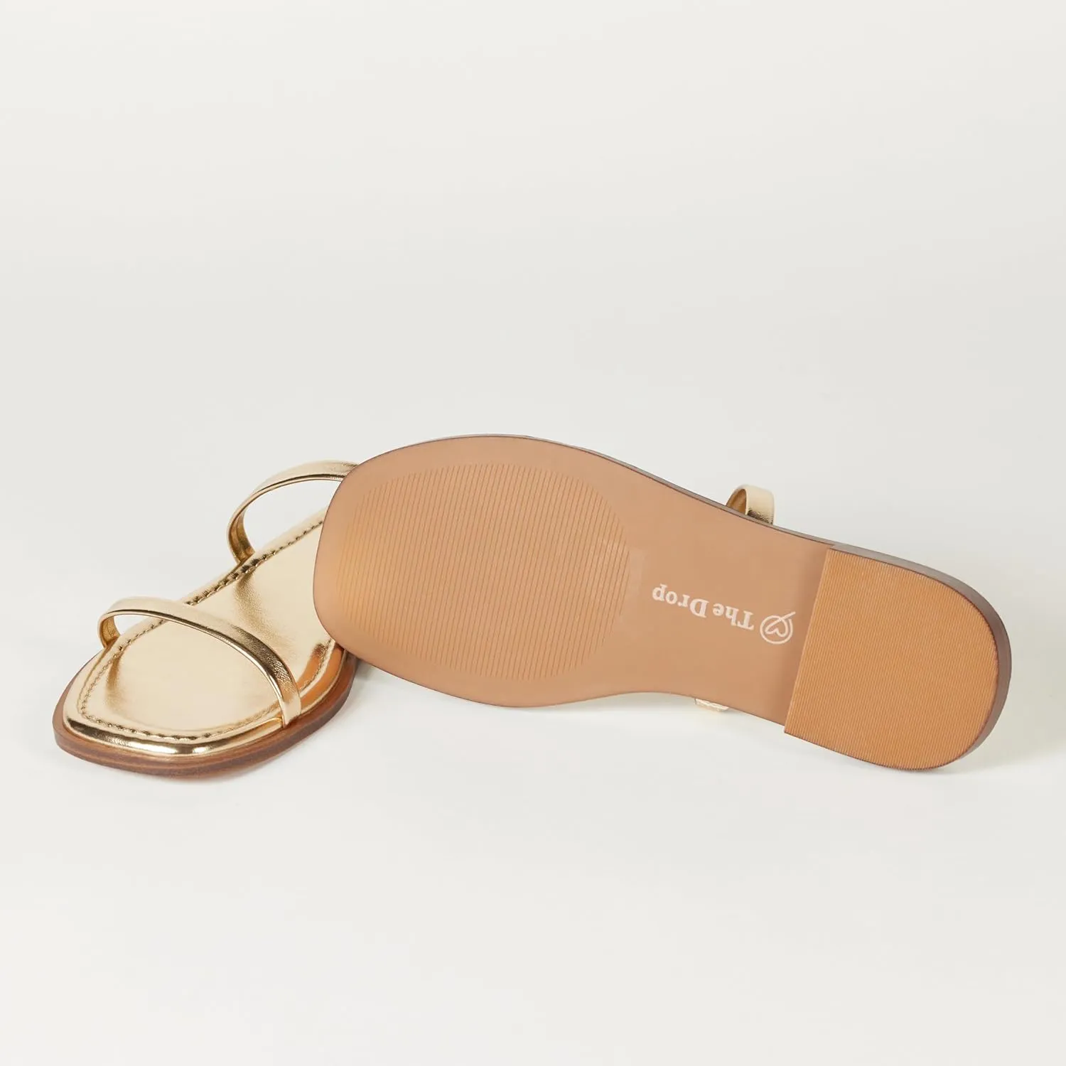 The Drop Women's Paris Square Toe Two Strap Flat Sandal