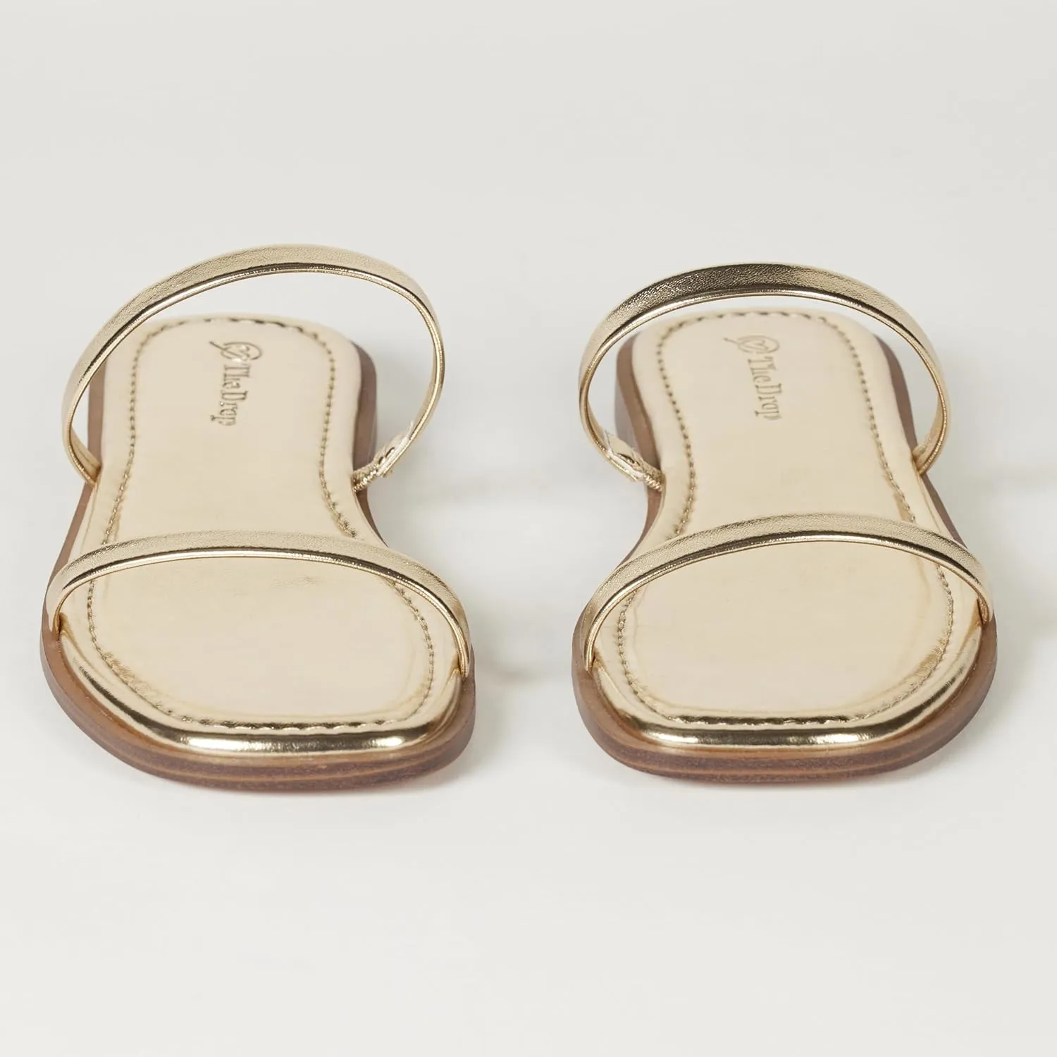 The Drop Women's Paris Square Toe Two Strap Flat Sandal