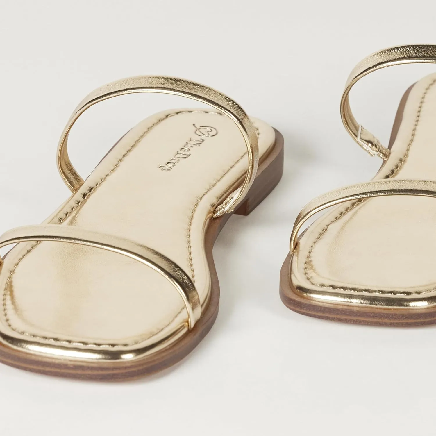 The Drop Women's Paris Square Toe Two Strap Flat Sandal