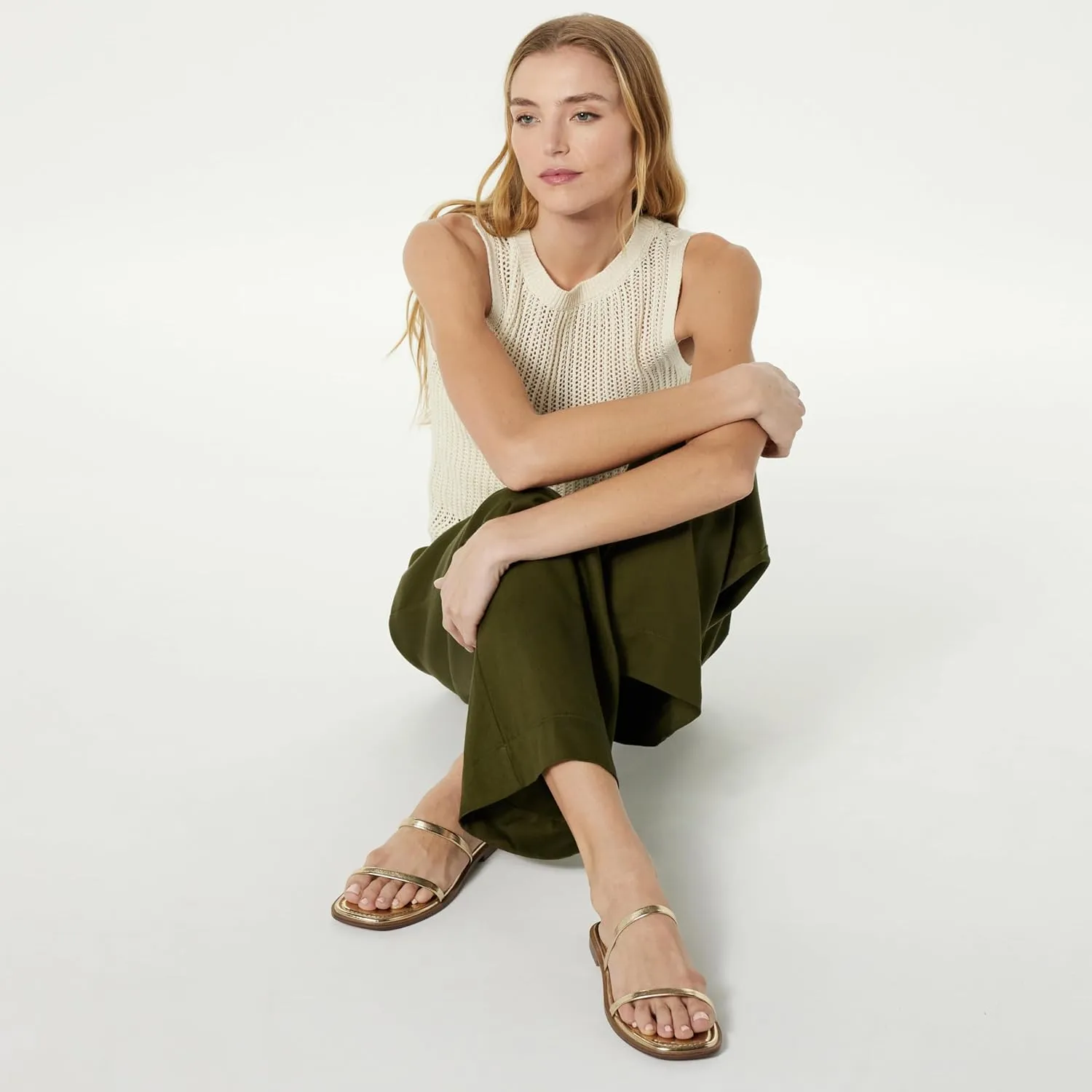 The Drop Women's Paris Square Toe Two Strap Flat Sandal