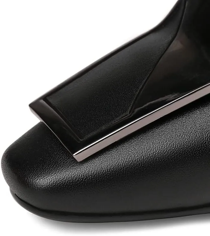 TinaCus Women's Genuine Leather Square Toe Handmade Buckle Décor Casual Flat Shoes