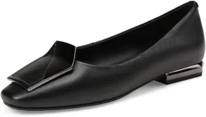 TinaCus Women's Genuine Leather Square Toe Handmade Buckle Décor Casual Flat Shoes