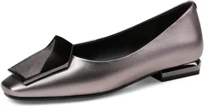TinaCus Women's Genuine Leather Square Toe Handmade Buckle Décor Casual Flat Shoes