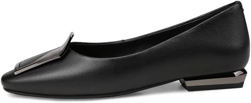 TinaCus Women's Genuine Leather Square Toe Handmade Buckle Décor Casual Flat Shoes