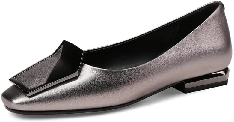 TinaCus Women's Genuine Leather Square Toe Handmade Buckle Décor Casual Flat Shoes