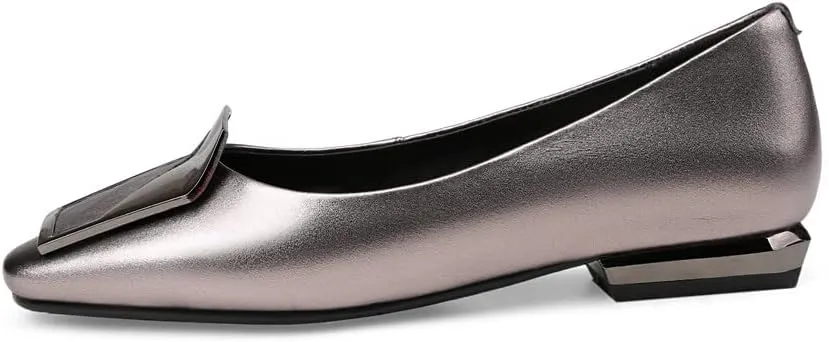 TinaCus Women's Genuine Leather Square Toe Handmade Buckle Décor Casual Flat Shoes