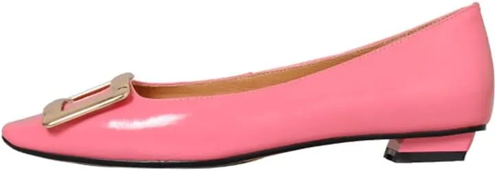 TinaCus Women's Square Toe Patent Leather Handmade Buckle Comfort Slip On Flat Shoes