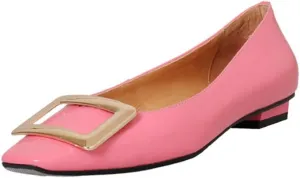 TinaCus Women's Square Toe Patent Leather Handmade Buckle Comfort Slip On Flat Shoes
