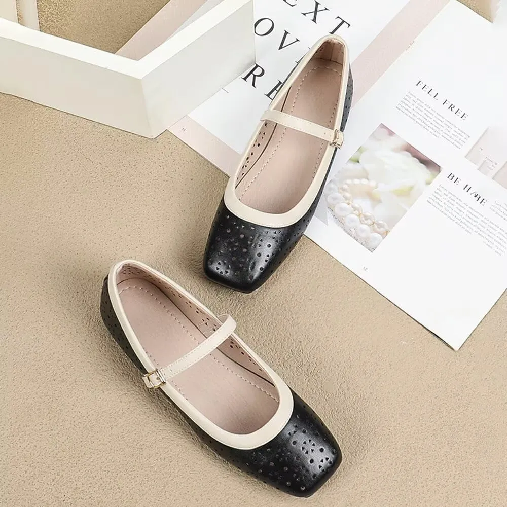 TN TANGNEST Flat Shoes for Women Retro Square Toe Mary Jane Flats Shiny Ballet Flats Comfortable Office Flats