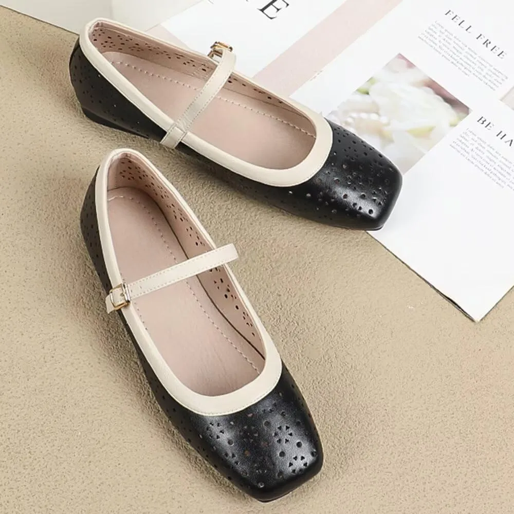 TN TANGNEST Flat Shoes for Women Retro Square Toe Mary Jane Flats Shiny Ballet Flats Comfortable Office Flats