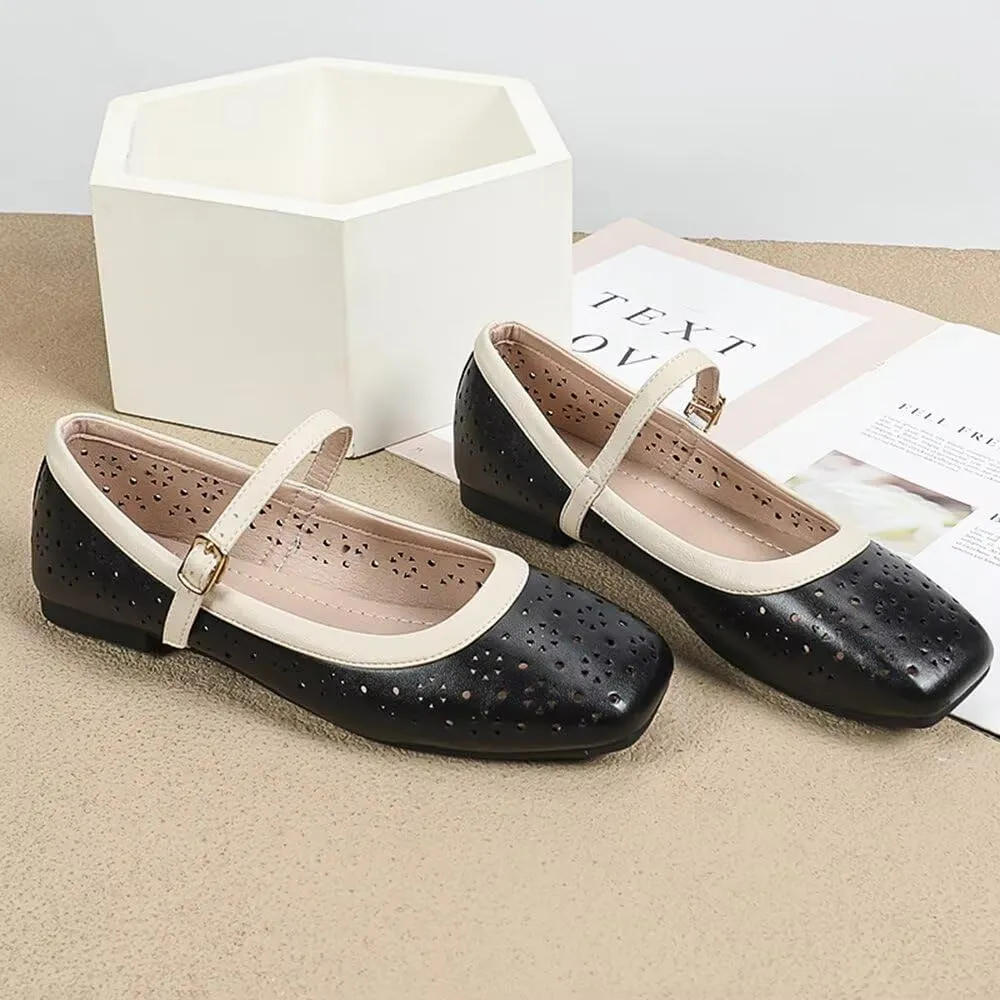 TN TANGNEST Flat Shoes for Women Retro Square Toe Mary Jane Flats Shiny Ballet Flats Comfortable Office Flats