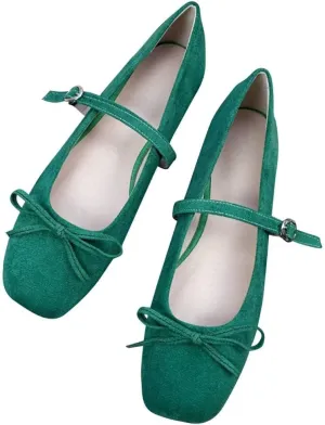 TN TANGNEST Leather Flats for Women Comfortable Square Toe Bowknot Ballet Flats Retro Slip On Mary Jane Flats