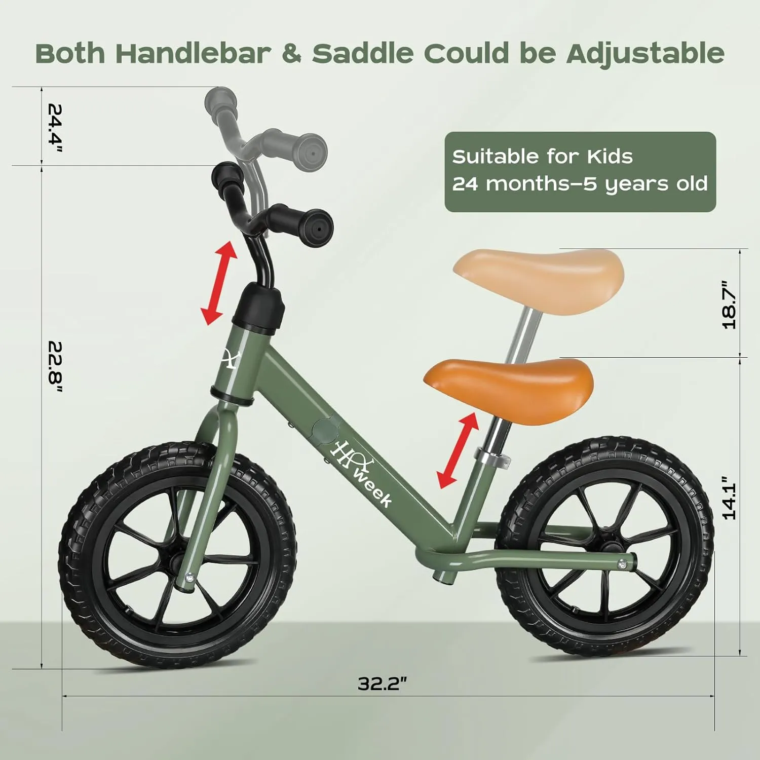 Toddler Balance Bike 12” No Pedal Training Bicycle for Kids 24 Months to 5 Years Tool-Free Adjustments Seat and Handlebar Best Gift for 2-5 Boys Girls