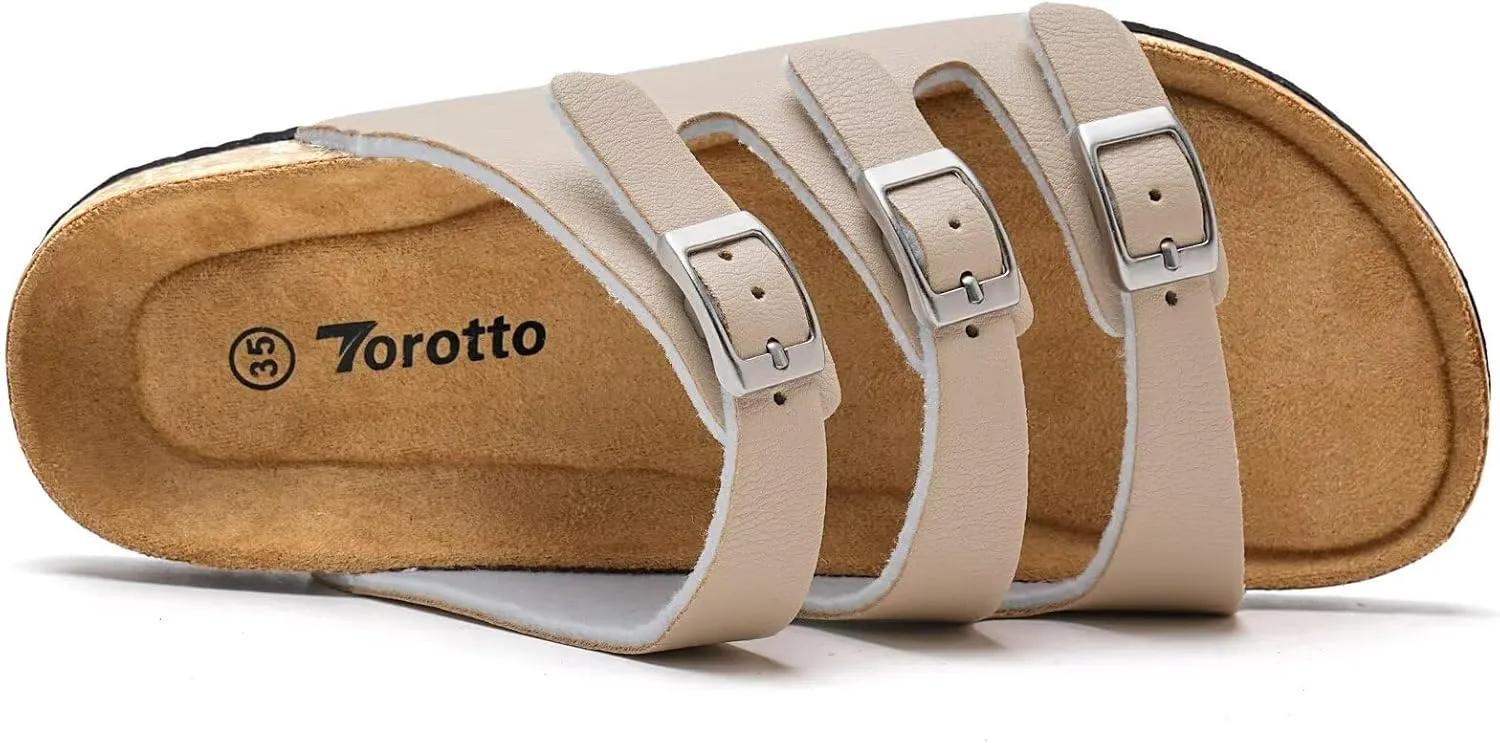 Torotto Boys Girls Sandals with Cork Footbed Adjustable Buckle Casual Slides Sandals Open Toes Flat for Kids Toddler