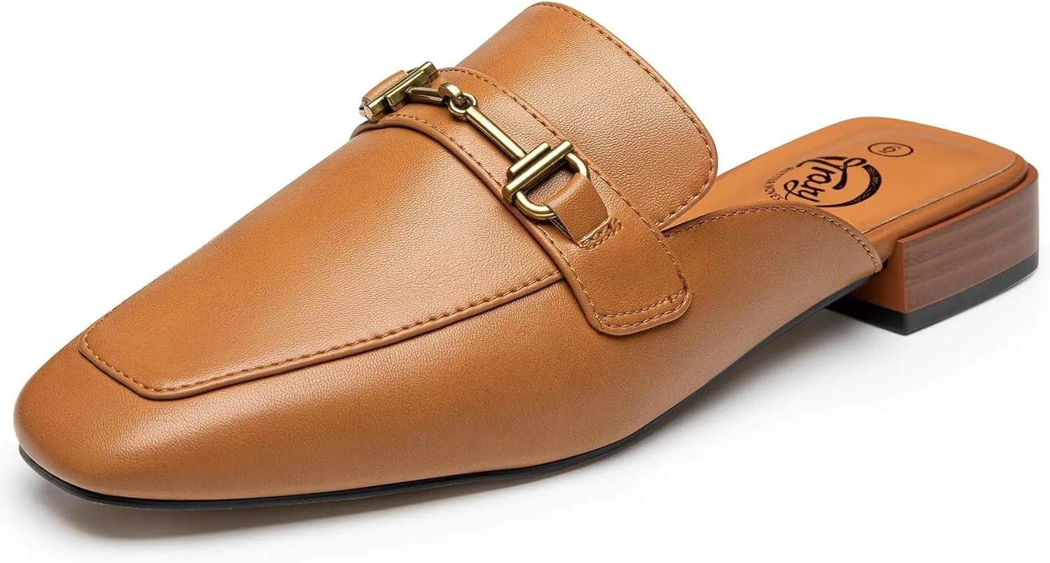 Trary Women's Mules & Loafers, Black Square Toe Mules, Classic Dressy & Casual Comfortable Shoes
