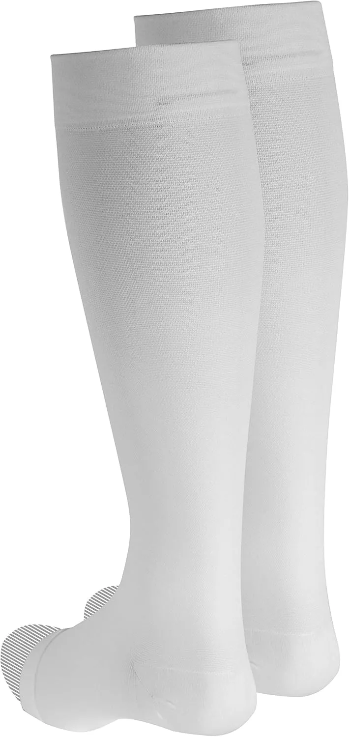 Truform 20-30 mmHg Compression Stockings for Men and Women, Knee High Length, Open Toe, White, Medium