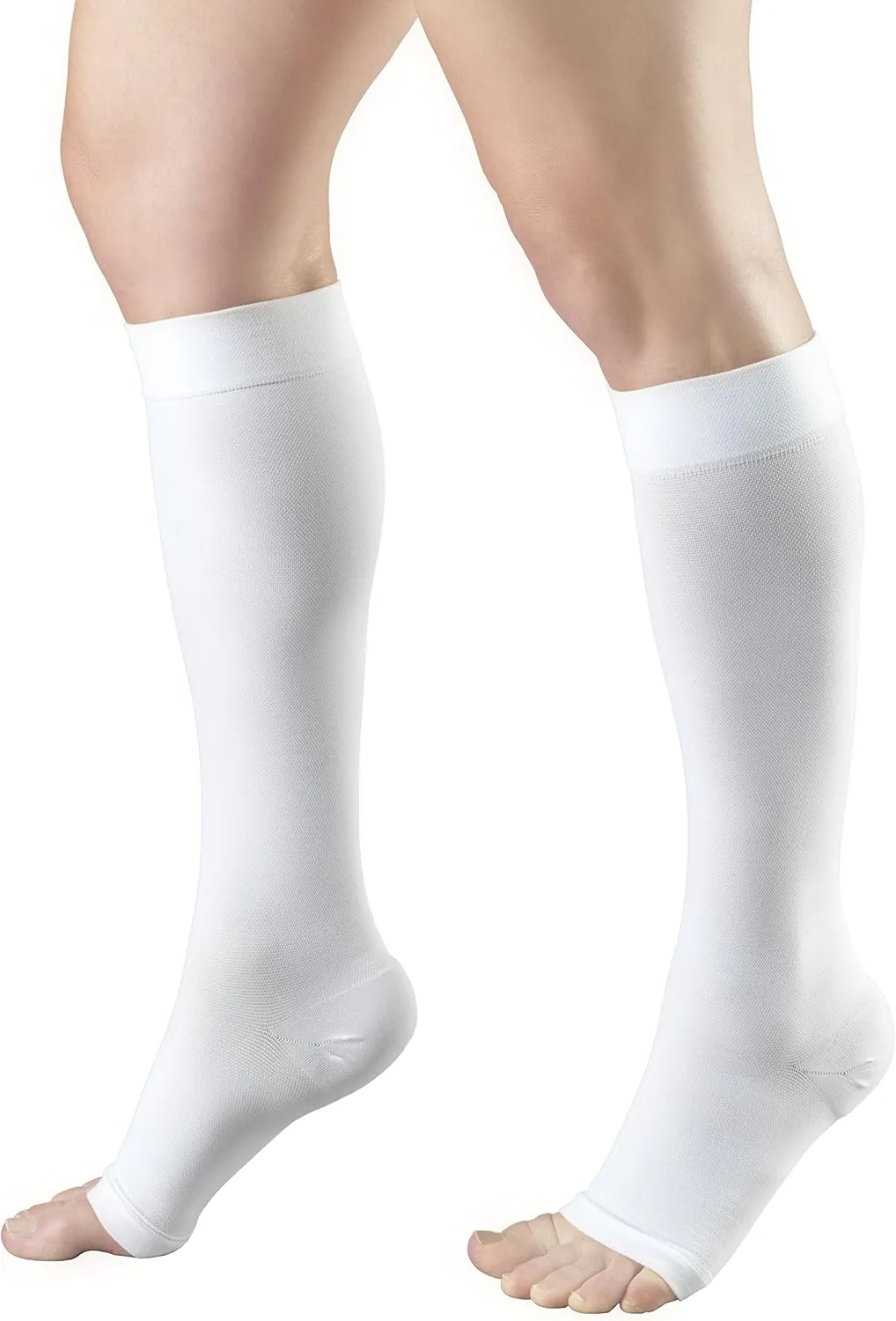 Truform 20-30 mmHg Compression Stockings for Men and Women, Knee High Length, Open Toe, White, Medium