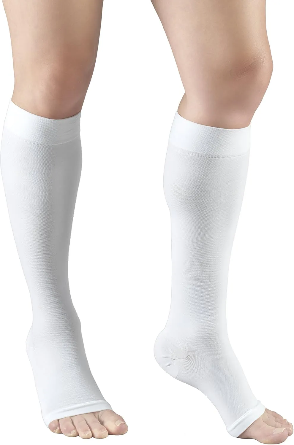 Truform 20-30 mmHg Compression Stockings for Men and Women, Knee High Length, Open Toe, White, Medium