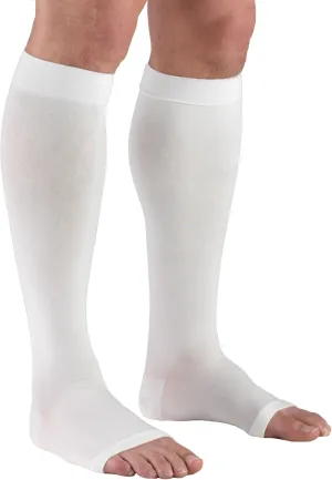 Truform 20-30 mmHg Compression Stockings for Men and Women, Knee High Length, Open Toe, White, Medium