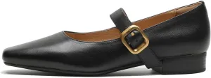U-lite Women's Mary Jane Leather Flats Ballet Dress Shoes Square Toe Slip On Vintage Casual Style