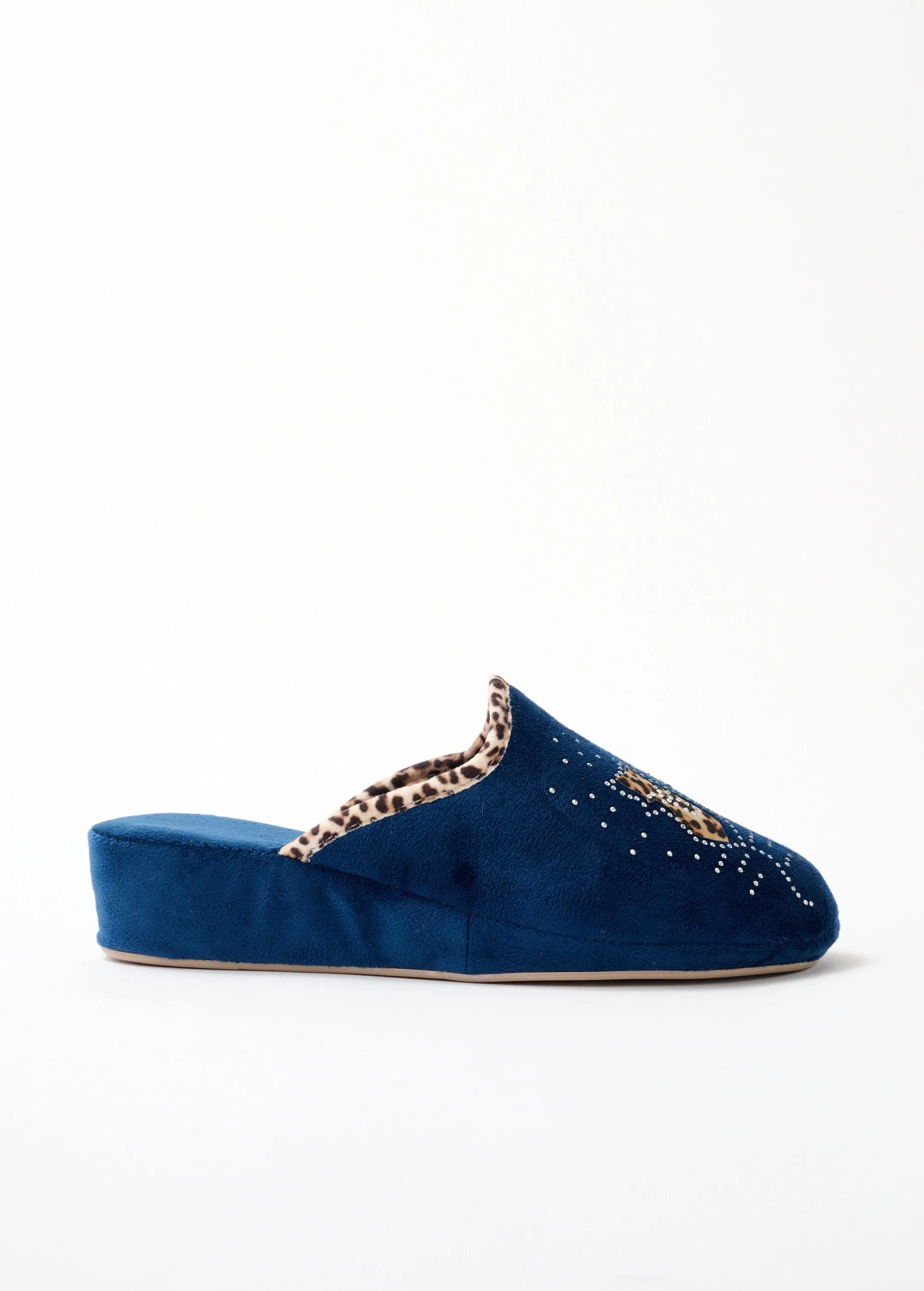 Velvet touch mule with rhinestone details