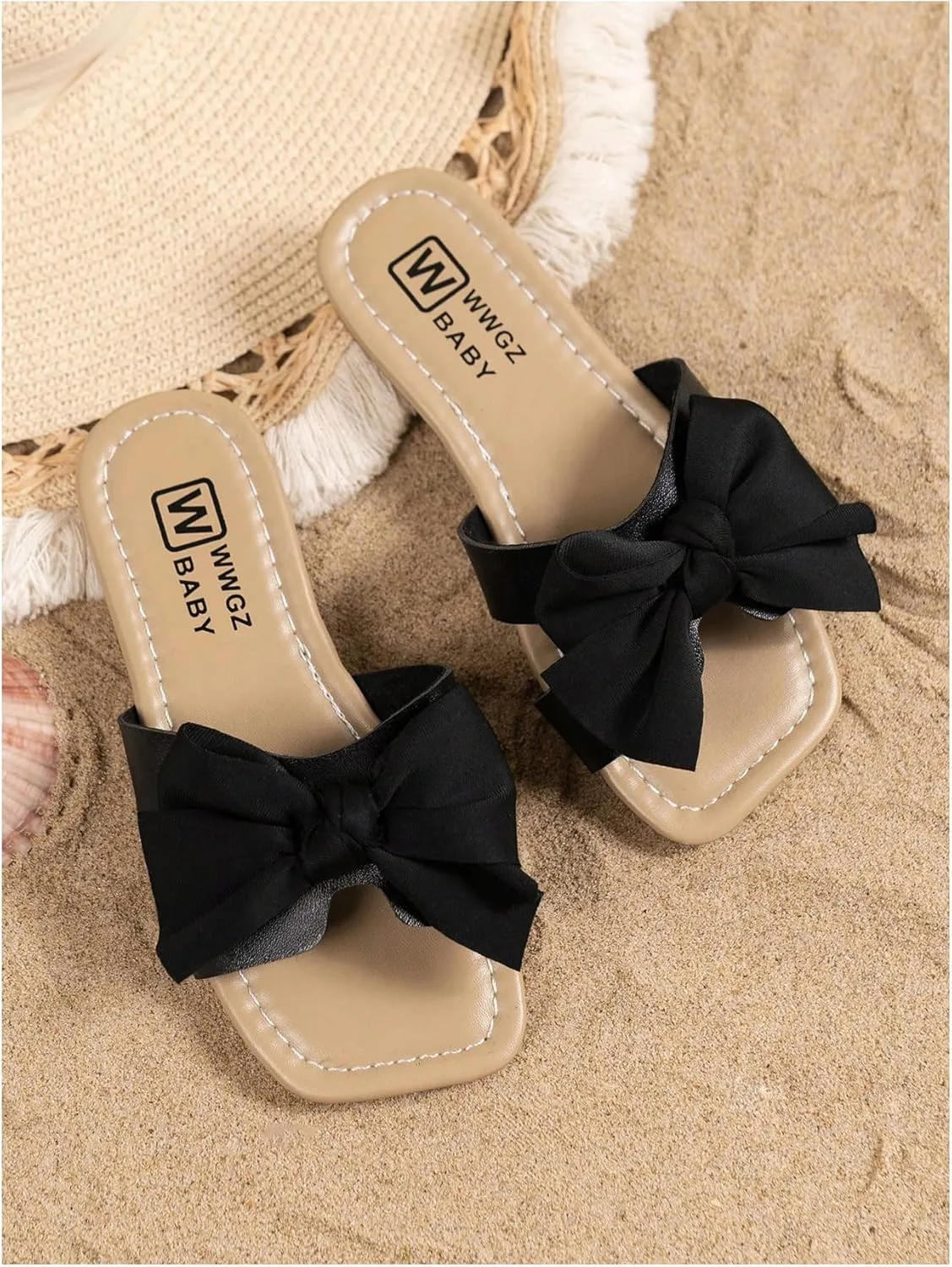 Verdusa Girl's Bows Square Toe Sandals Casual Summer Flat Sandal
