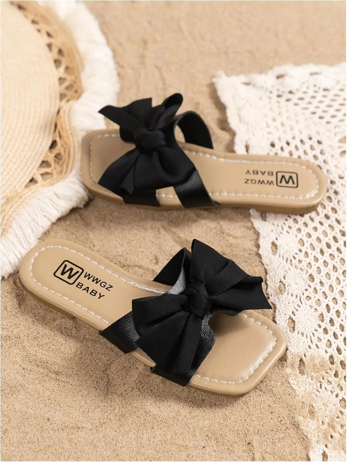 Verdusa Girl's Bows Square Toe Sandals Casual Summer Flat Sandal