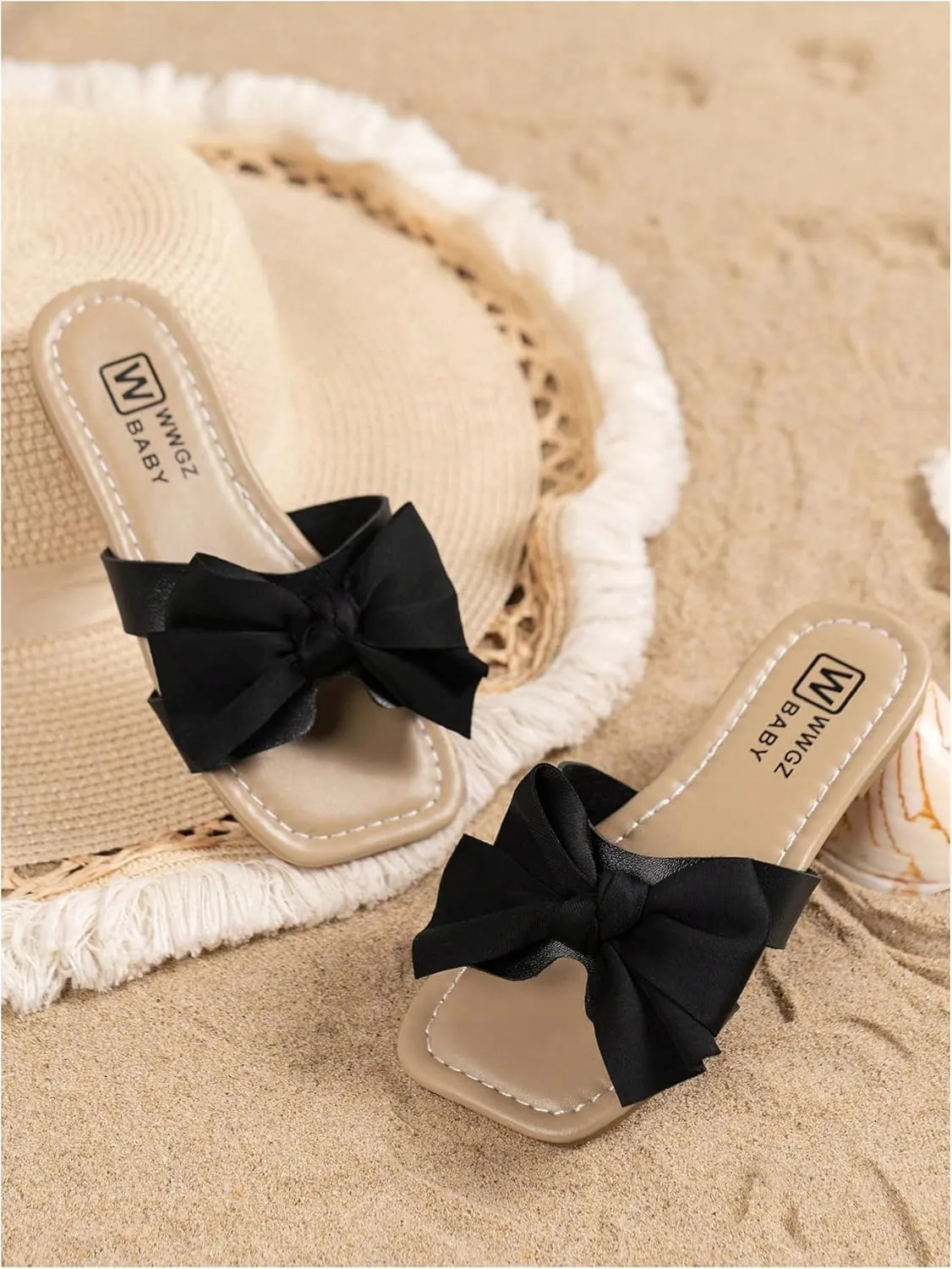 Verdusa Girl's Bows Square Toe Sandals Casual Summer Flat Sandal