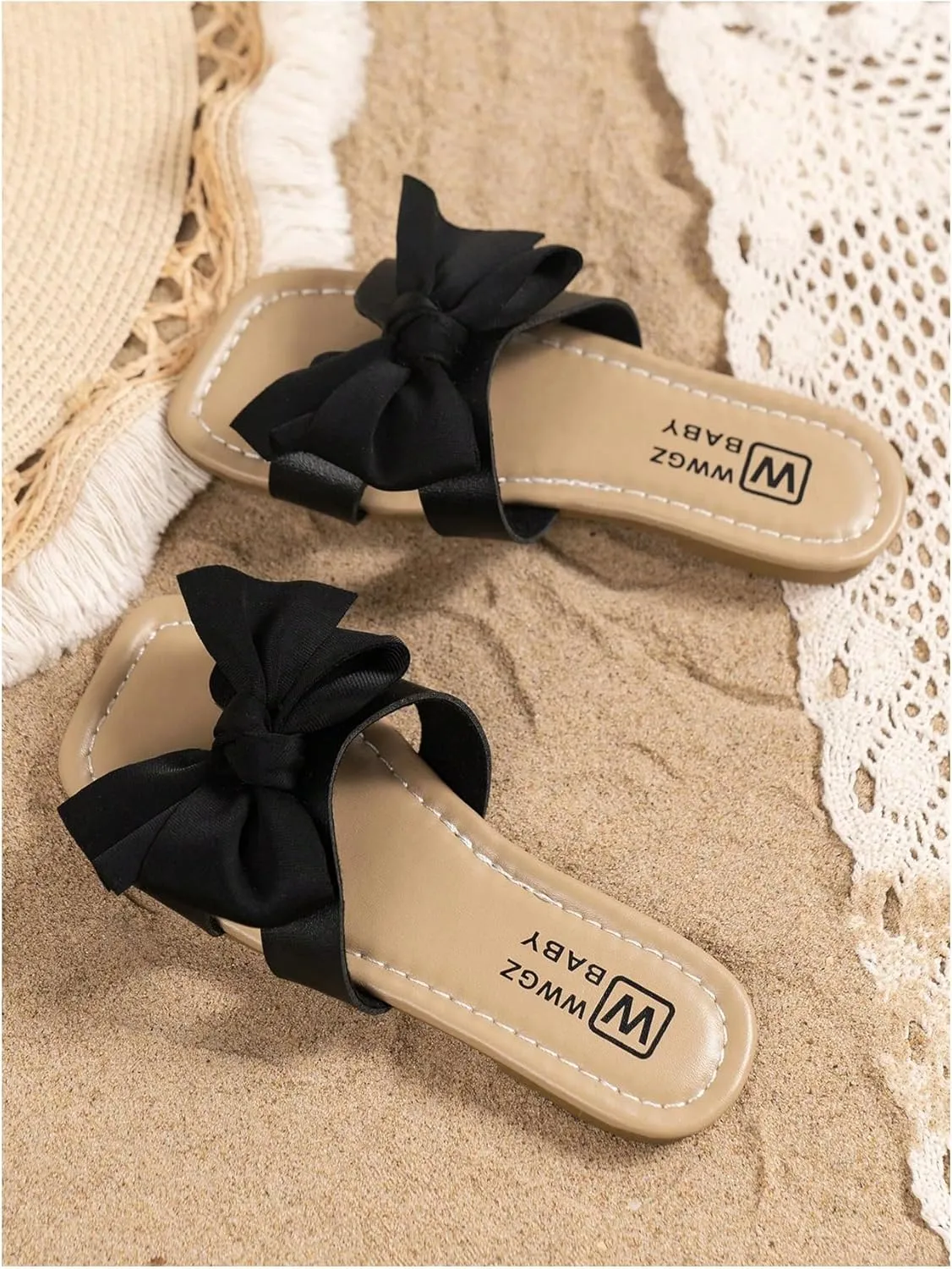 Verdusa Girl's Bows Square Toe Sandals Casual Summer Flat Sandal