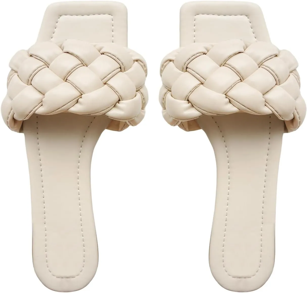 Verdusa Women's Square Open Toe Braided Sandals Slip On Slide Flat Summer Shoes