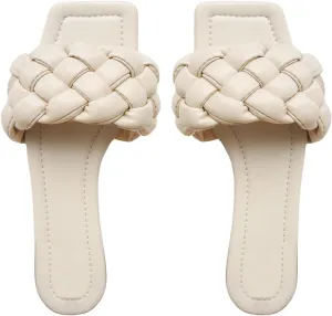 Verdusa Women's Square Open Toe Braided Sandals Slip On Slide Flat Summer Shoes