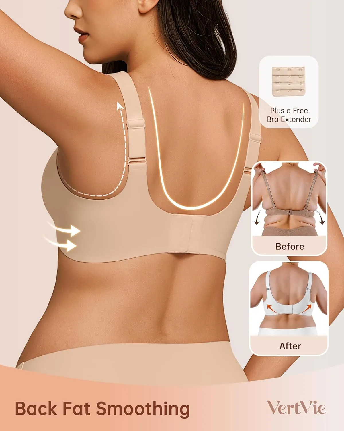 Vertvie Bras for Women No Underwire Wireless Support Bra Underarm-Smoothing Seamless Push Up Full Coverage T-Shirt Sports Bra
