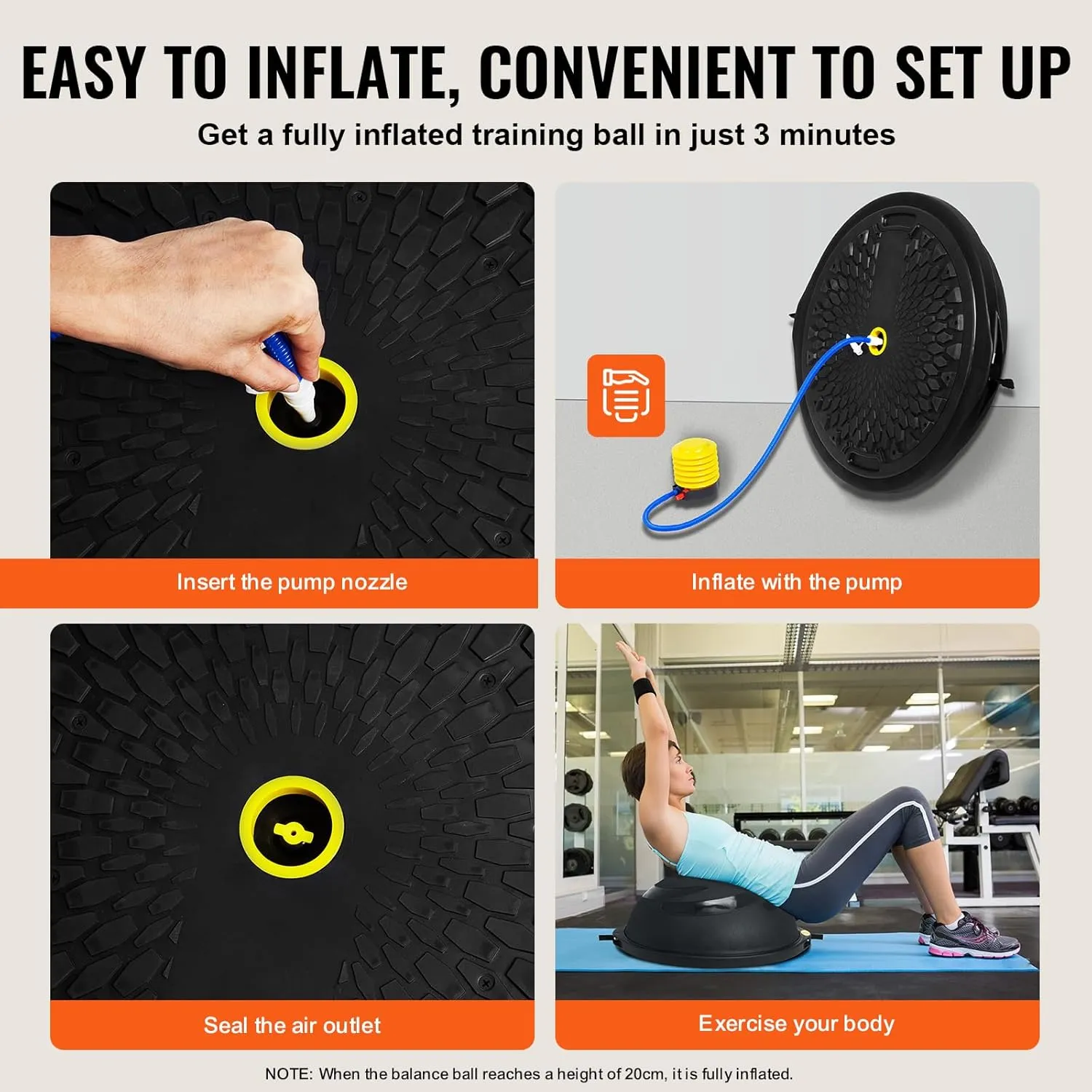 VEVOR Half Exercise Ball Trainer, 23/26 inch Balance Ball Trainer, 1500lbs Capacity Stability Ball, Yoga Ball with Resistance Bands & Foot Pump, Strength Fitness Ball for Home Gym Full Body Workout Black