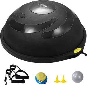 VEVOR Half Exercise Ball Trainer, 23/26 inch Balance Ball Trainer, 1500lbs Capacity Stability Ball, Yoga Ball with Resistance Bands & Foot Pump, Strength Fitness Ball for Home Gym Full Body Workout Black